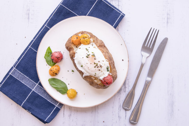 Breakfast Baked Potato with an egg on top