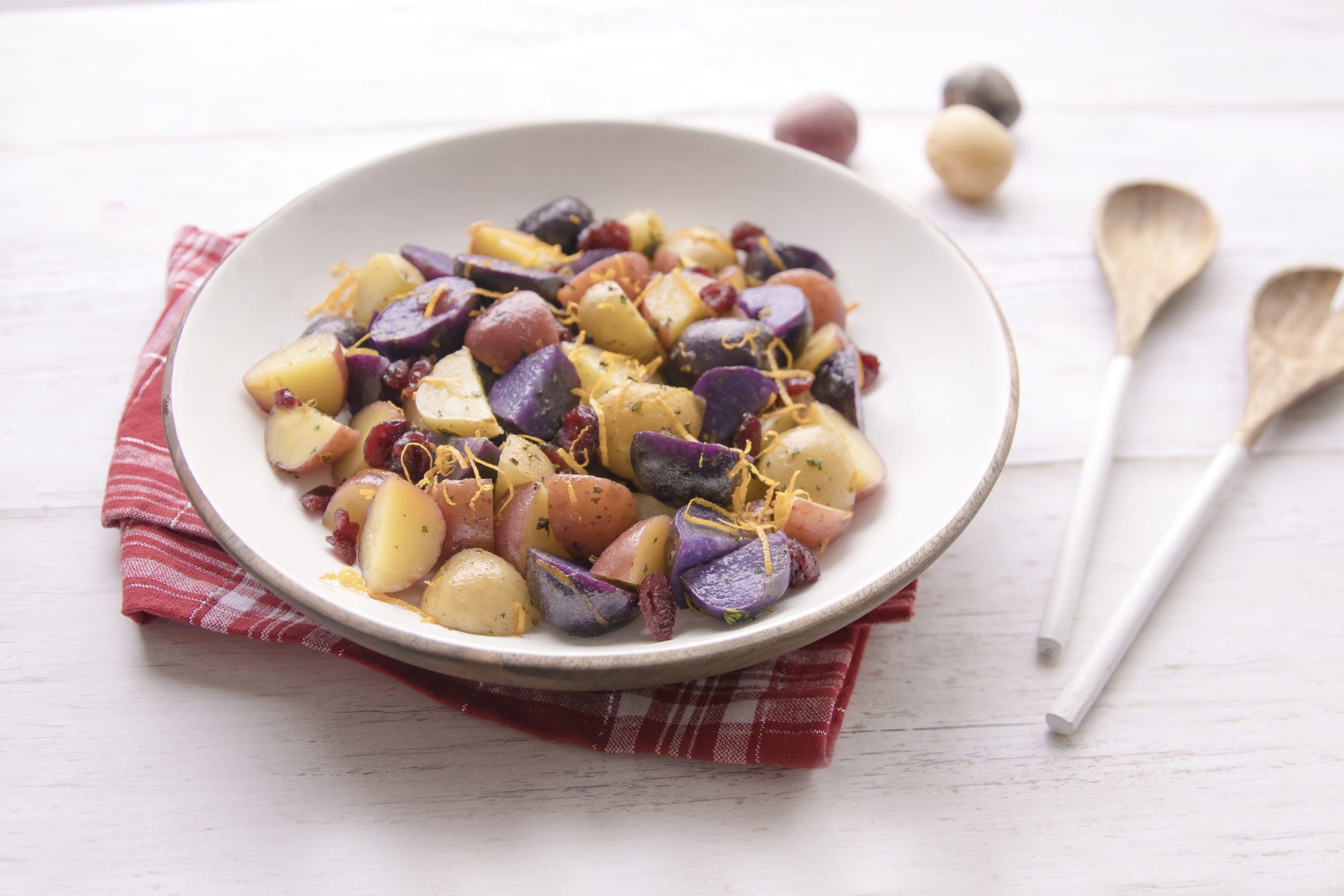 Holiday Tri-Colour Potatoes with Dried Cranberries - EarthFresh Recipe
