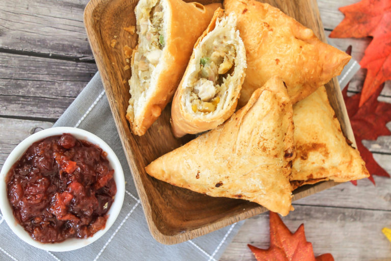 Leftover Thanksgiving Samosas with Orange Cranberry Sauce