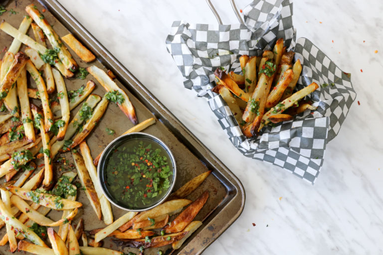 Oven-Baked French Fries with Chimichurri Sauce