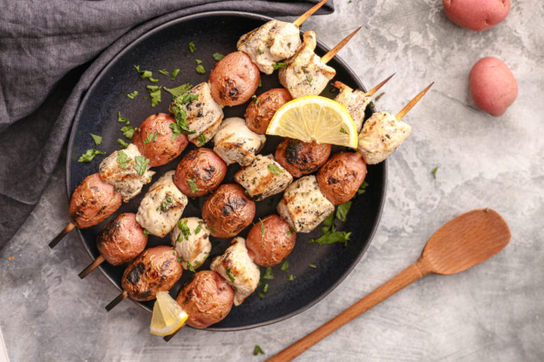 Potato Chicken and Tzatziki Skewers