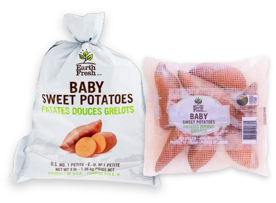 Baby sweet potatoes in conventional bag