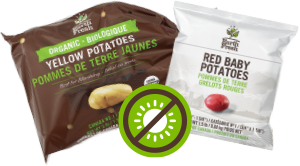 light blocking bags of EarthFresh yellow and red baby potatoes