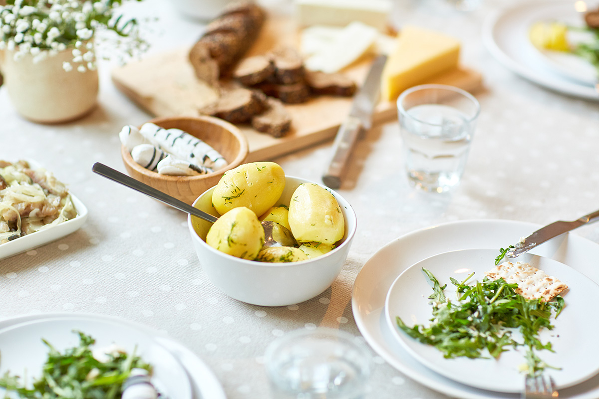 bowl of potatoes on a set table