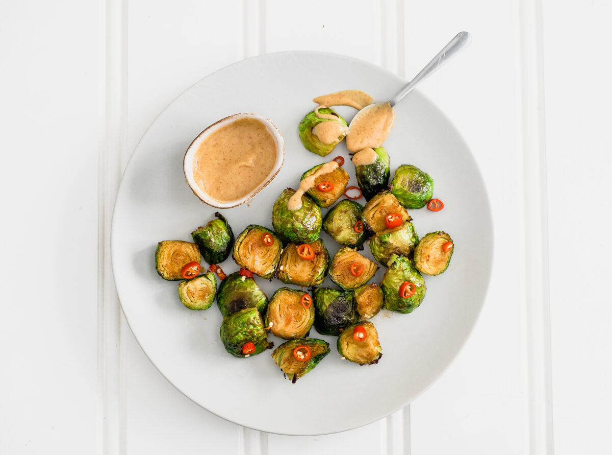 Chili and Honey Brussels Chips, with a honey Dijon dipping sauce