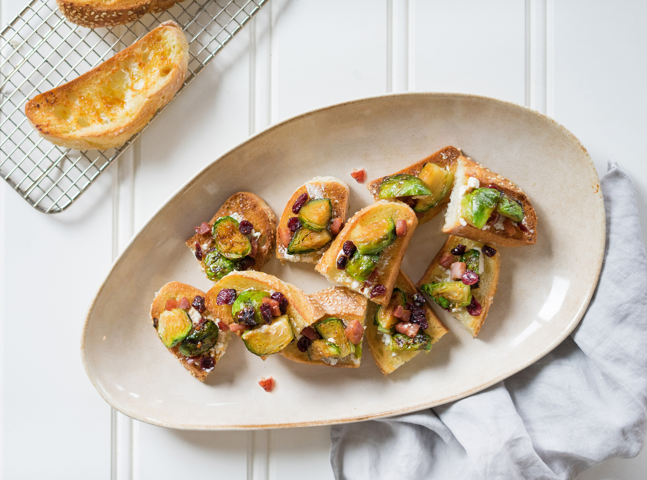 Smoked Maple Brussels Sprout and Pancetta Crostini