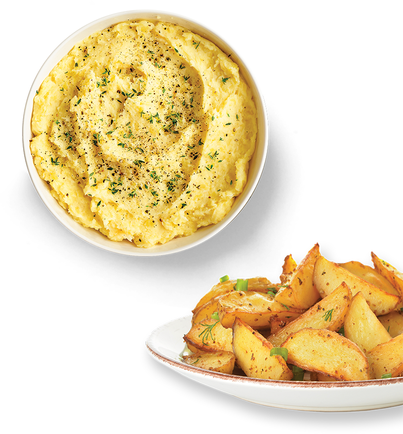 mashed and roasted potatoes