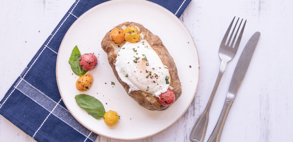 Breakfast Baked Potato with an egg on top