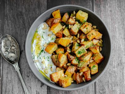 Butter Red with Lemon Yogurt Sauce & Toasted Pine Nuts