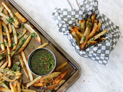 Oven-Baked French Fries with Chimichurri Sauce