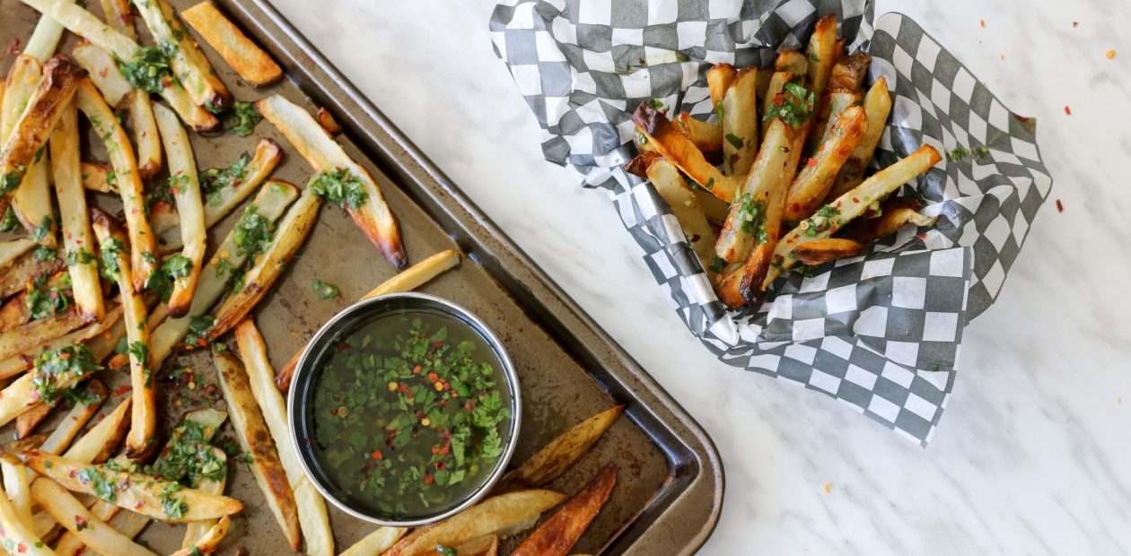 Oven-Baked French Fries with Chimichurri Sauce