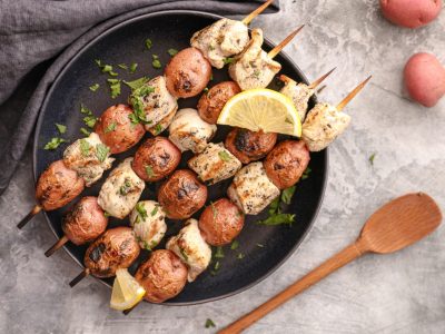 Potato Chicken and Tzatziki Skewers