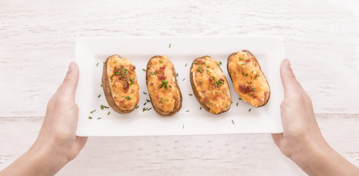 Russet baked Potato skins with cheese