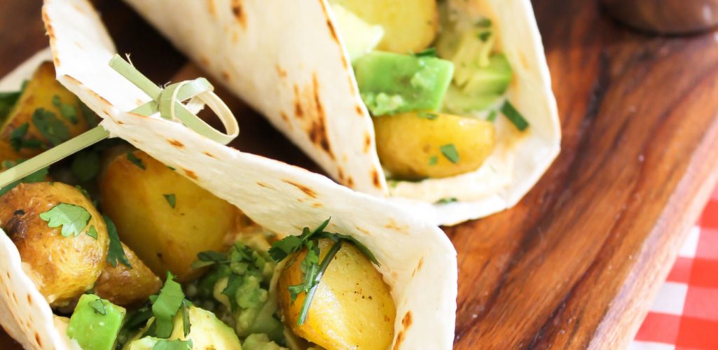 Roasted Herbed Potato Tacos with Spiced Hummus