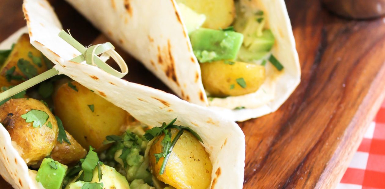 Roasted Herbed Potato Tacos with Spiced Hummus